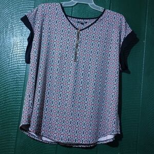 Pink & Teal Floral Patterned Women's Top